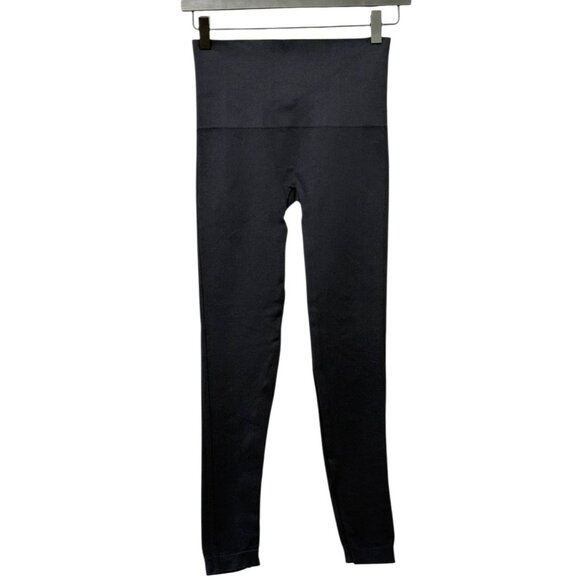 Spanx Look at Me Now Leggings Deep Navy Mid Rise Side Seam Slimming EUC Size M - Picture 1 of 7